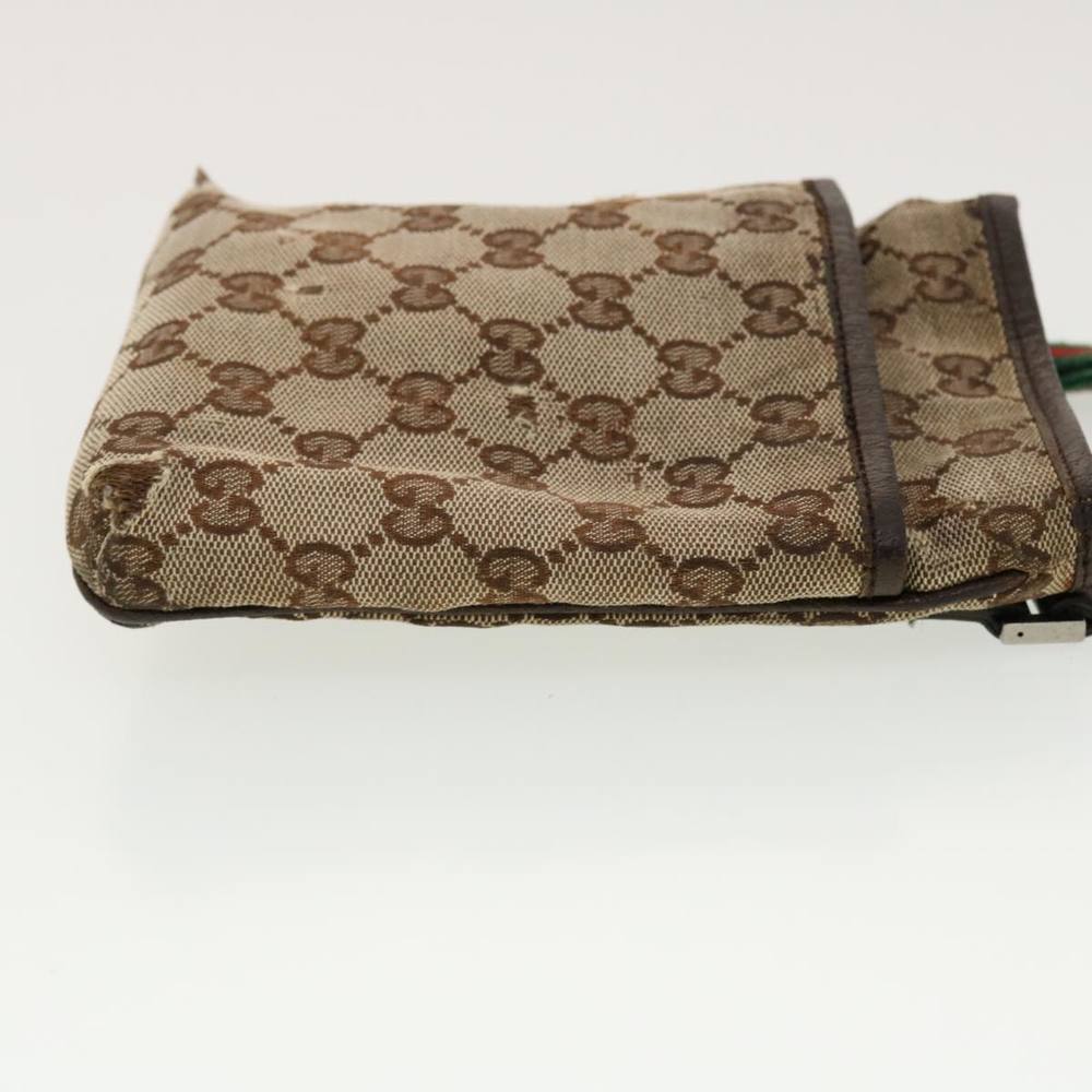 GUCCI GG Canvas Web Sherry Line Shoulder Bag Beige Green Red 141863 Auth ki2891 - Picture 4 of 16